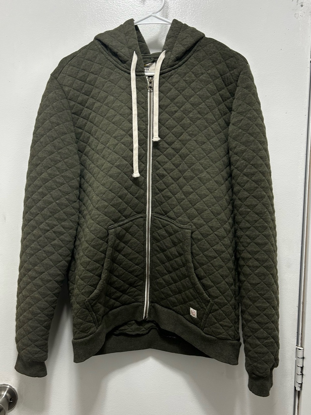 Marine Layer Quilted Zip Hoodie in Olive Green - Picture 1 of 4